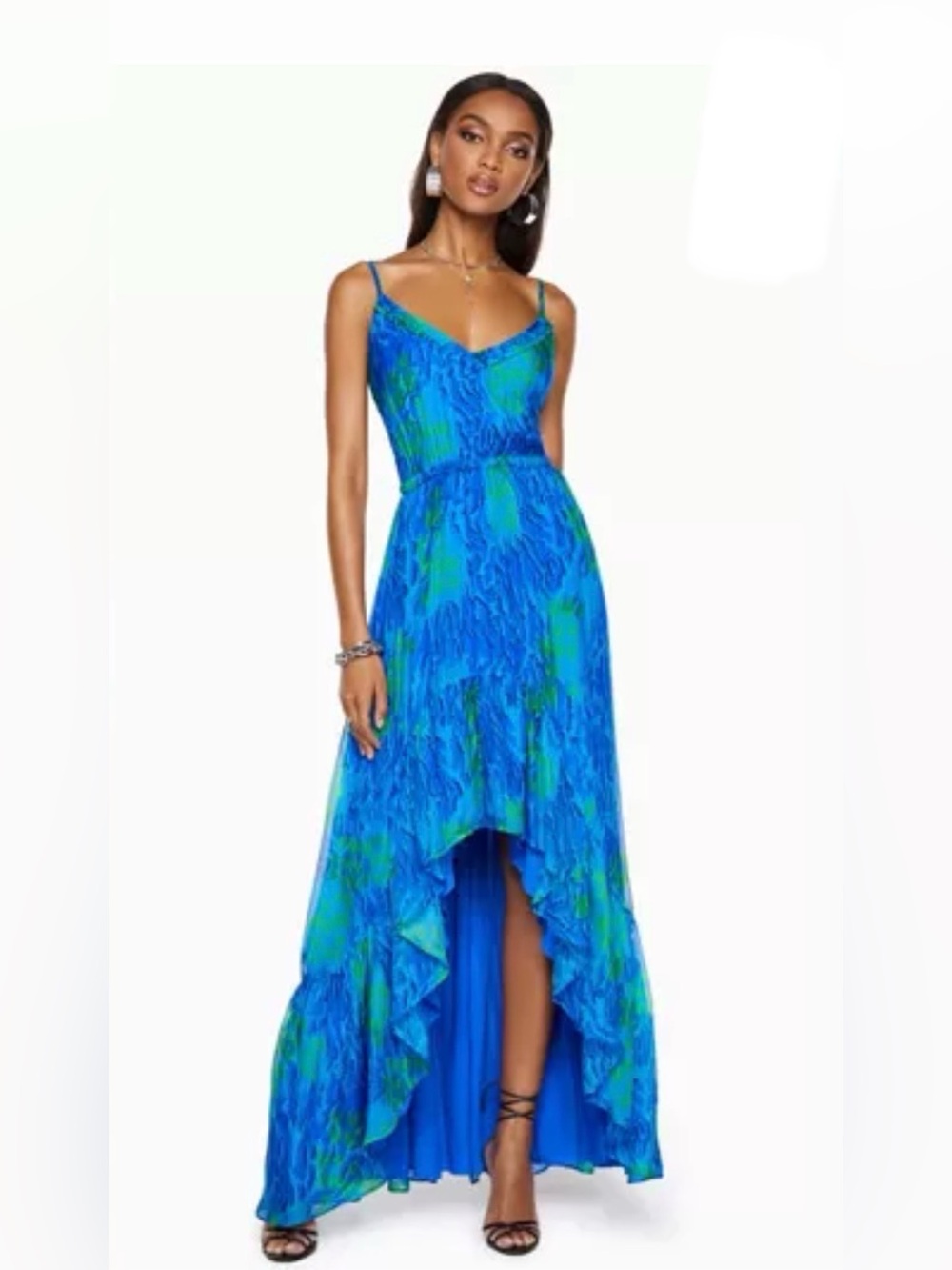 Ramy Brook Trudy High Low Print Chiffon Maxi Dress in Blue Size XS